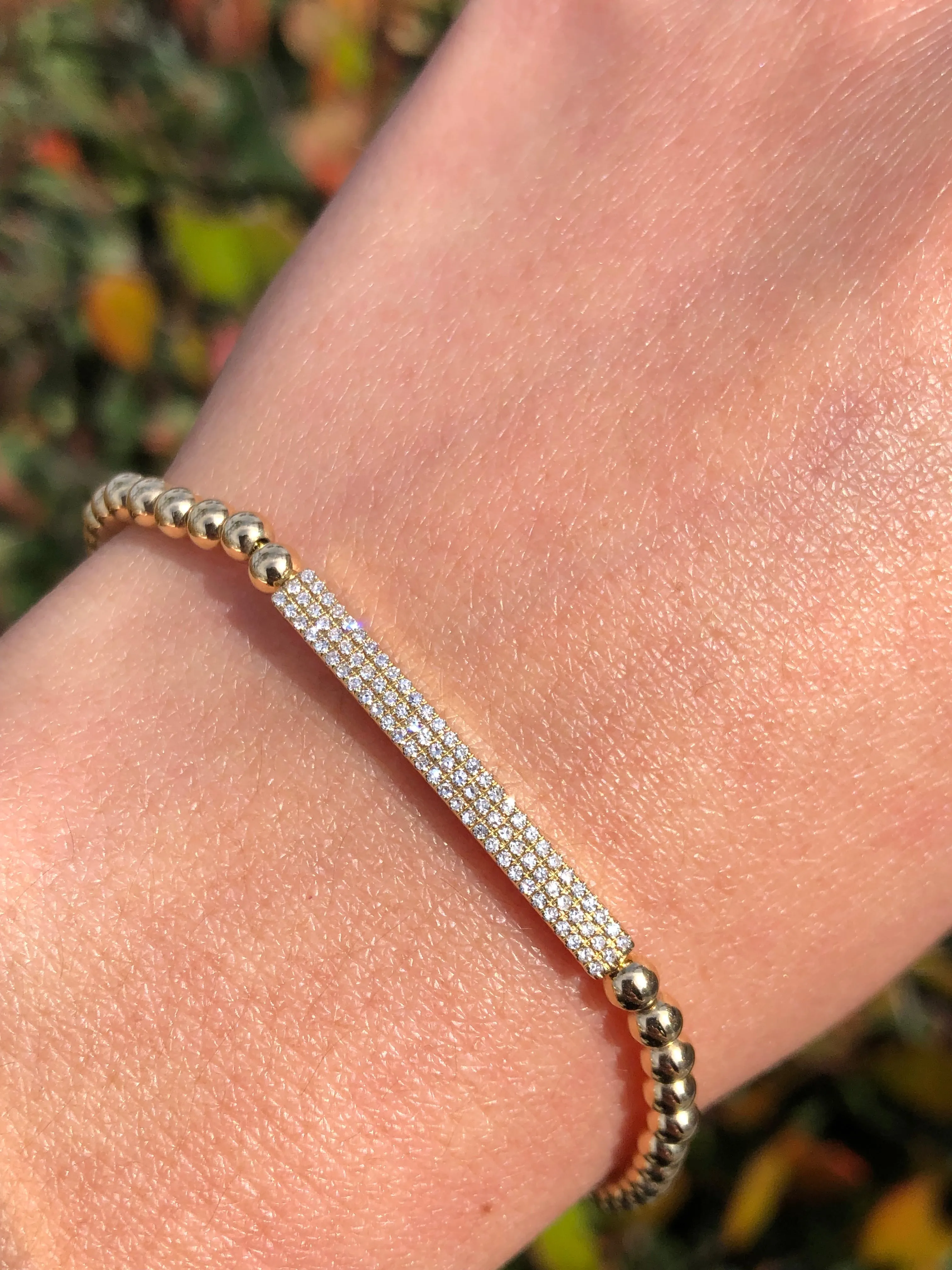 14K Gold Bubble Diamond Bar Bracelet