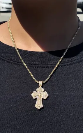 14K Gold Diamond Halo Cross Necklace