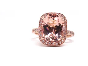 14K Gold Diamond Halo with 3.50 Carat Oval Cut Morganite Engagement Ring