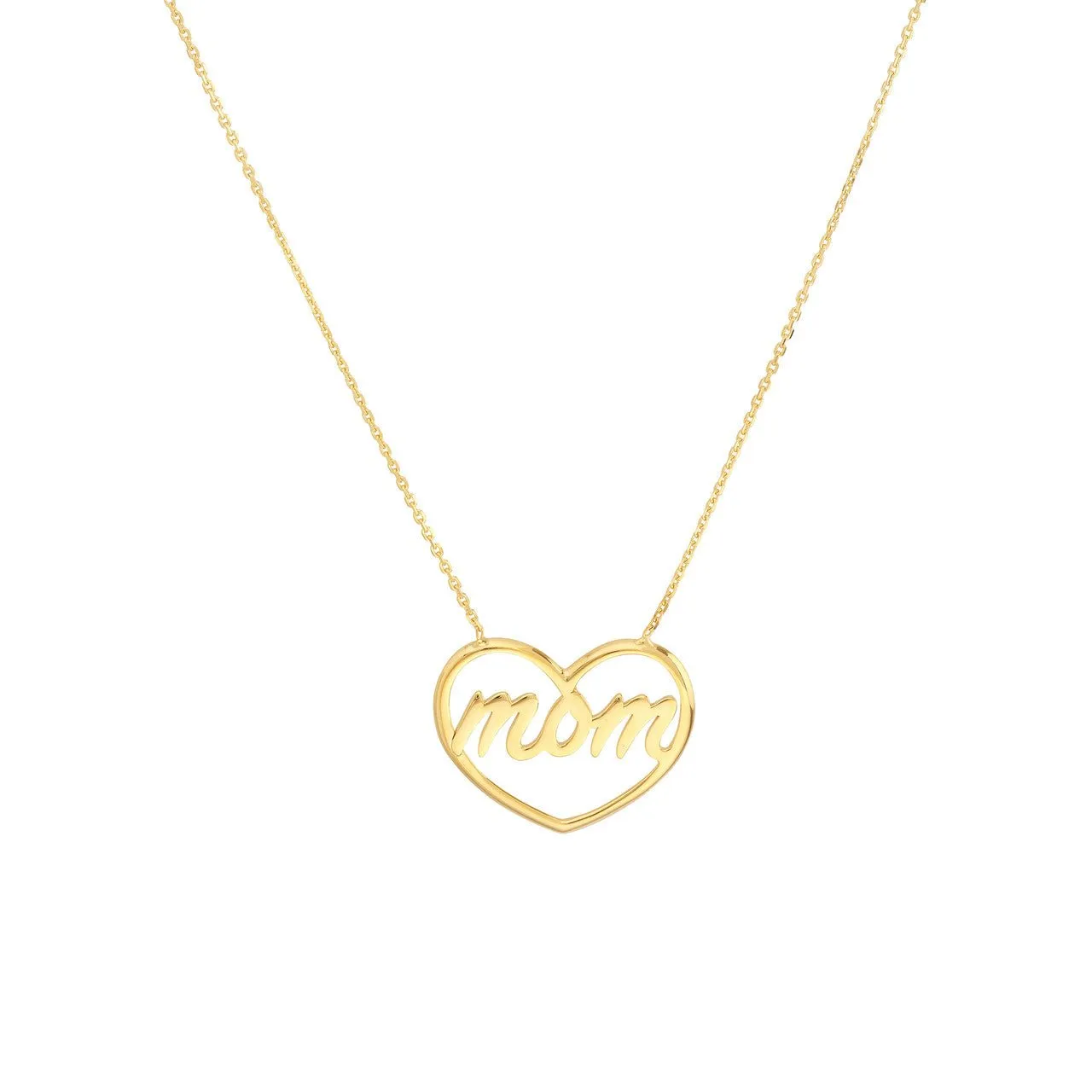 14K Gold Heart Mom Pendant