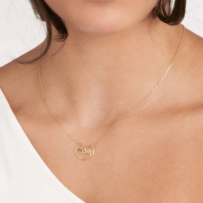 14K Gold Heart Mom Pendant