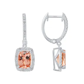 14K Gold Morganite Halo Earrings