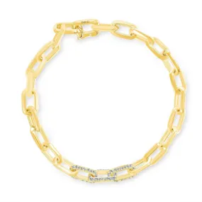 14K Gold Paper Clip Thick Diamond Bracelet