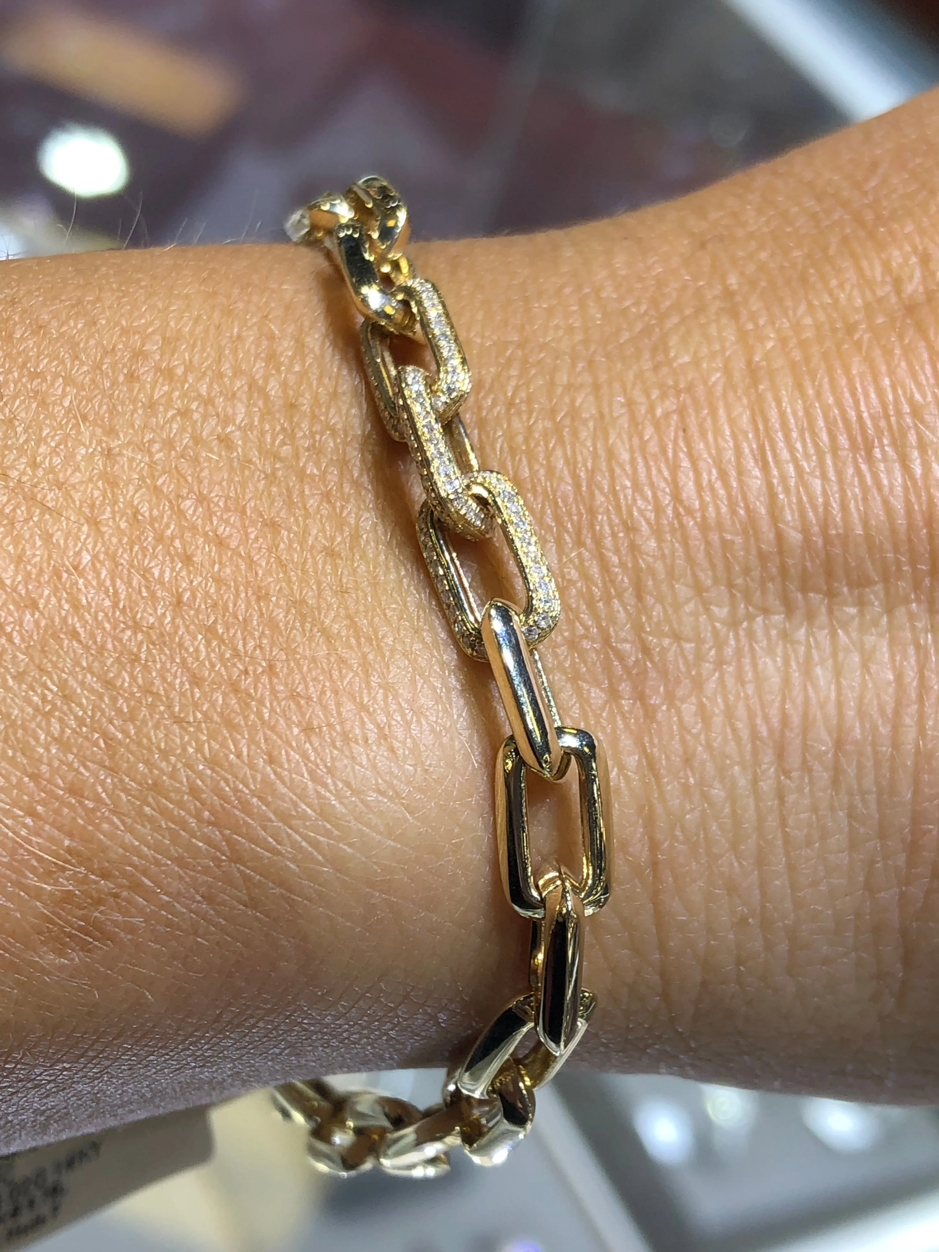 14K Gold Paper Clip Thick Diamond Bracelet