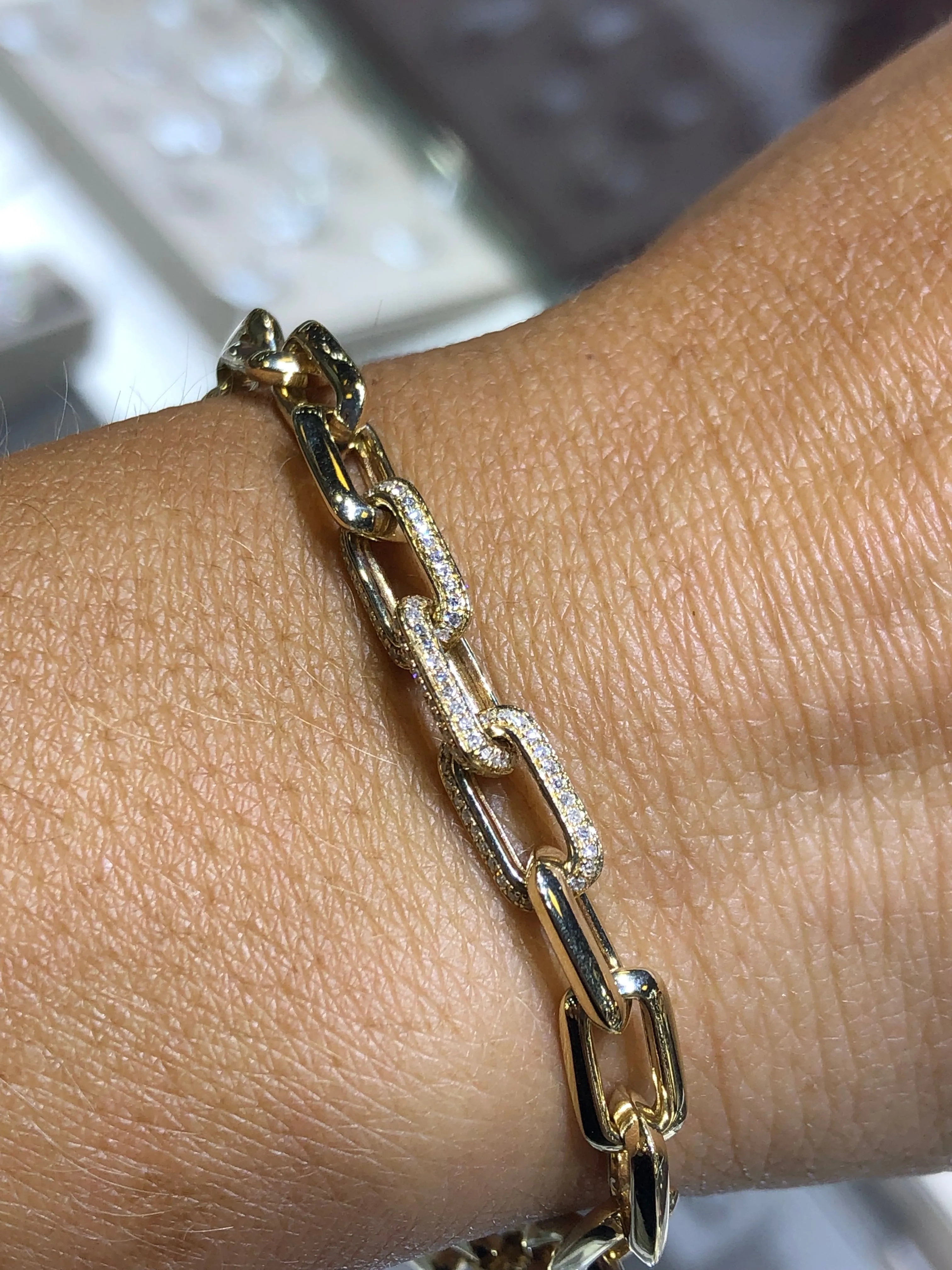 14K Gold Paper Clip Thick Diamond Bracelet