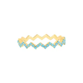 14K Gold Zig Zag Turquoise Band