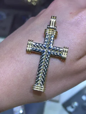 14K Large Gold Braided Cross Pendant