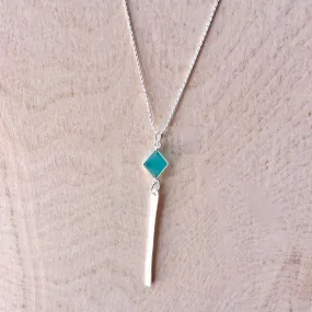 Aqua Chalcedony Diamond Drop Necklace - Silver