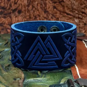 Blue Valknut Leather cuff