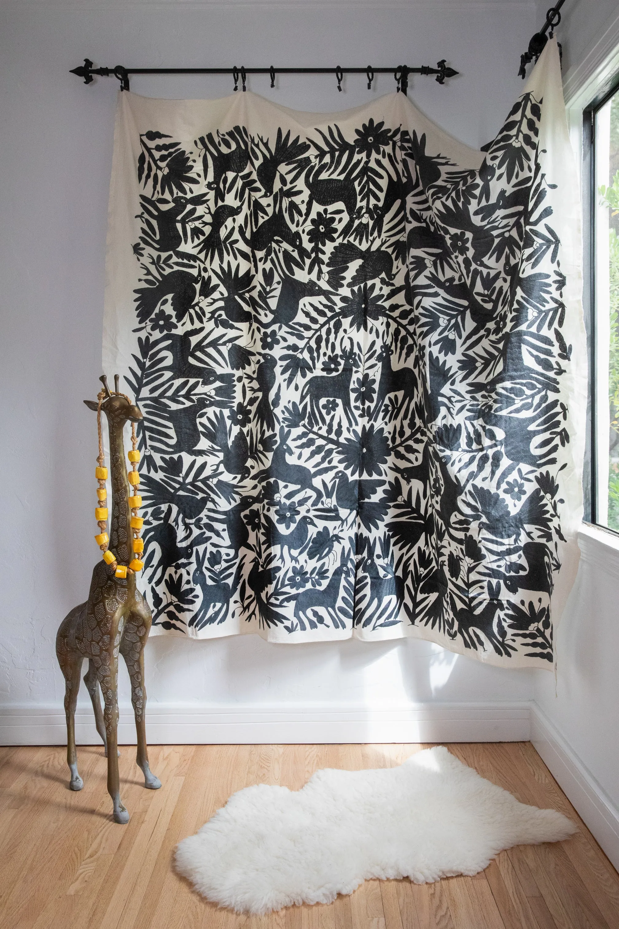 CHARCOAL GREY OTOMI TAPESTRY TABLECLOTH