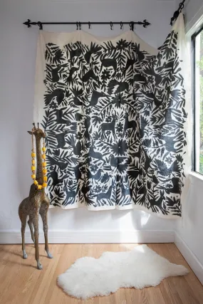 CHARCOAL GREY OTOMI TAPESTRY TABLECLOTH