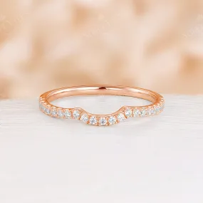 Diamond & Moissanite Curved Pave Matching Wedding Band Rose Gold