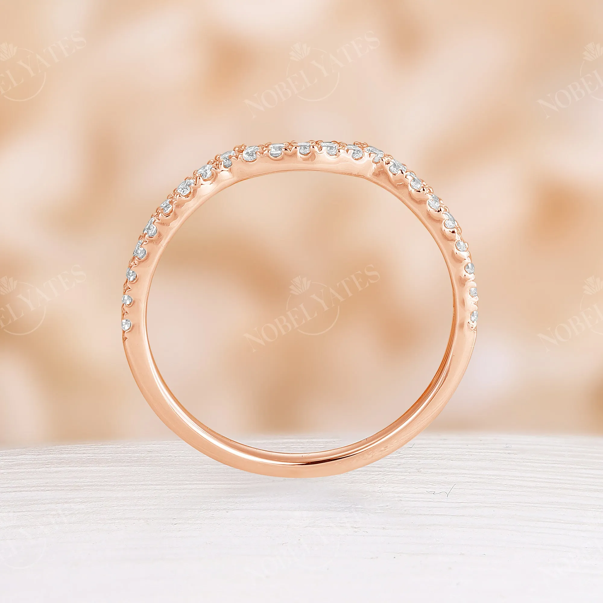 Diamond & Moissanite Curved Pave Matching Wedding Band Rose Gold