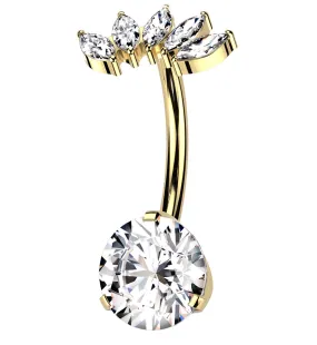 Gold PVD Half Crown Clear CZ Titanium Threadless Belly Button Ring