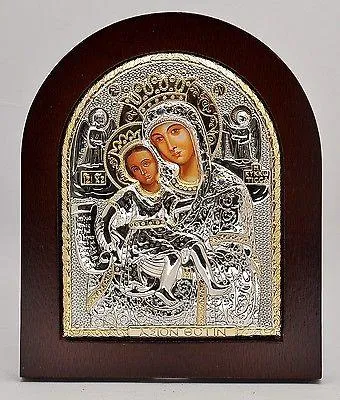 Maria with Angels Byzantine Icon Sterling Silver 925 Treated Size 19x16cm