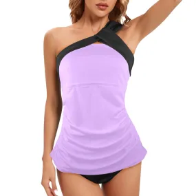 mauve print dress shirt Women's One Shoulder Backless Swimsuit (Model S44)