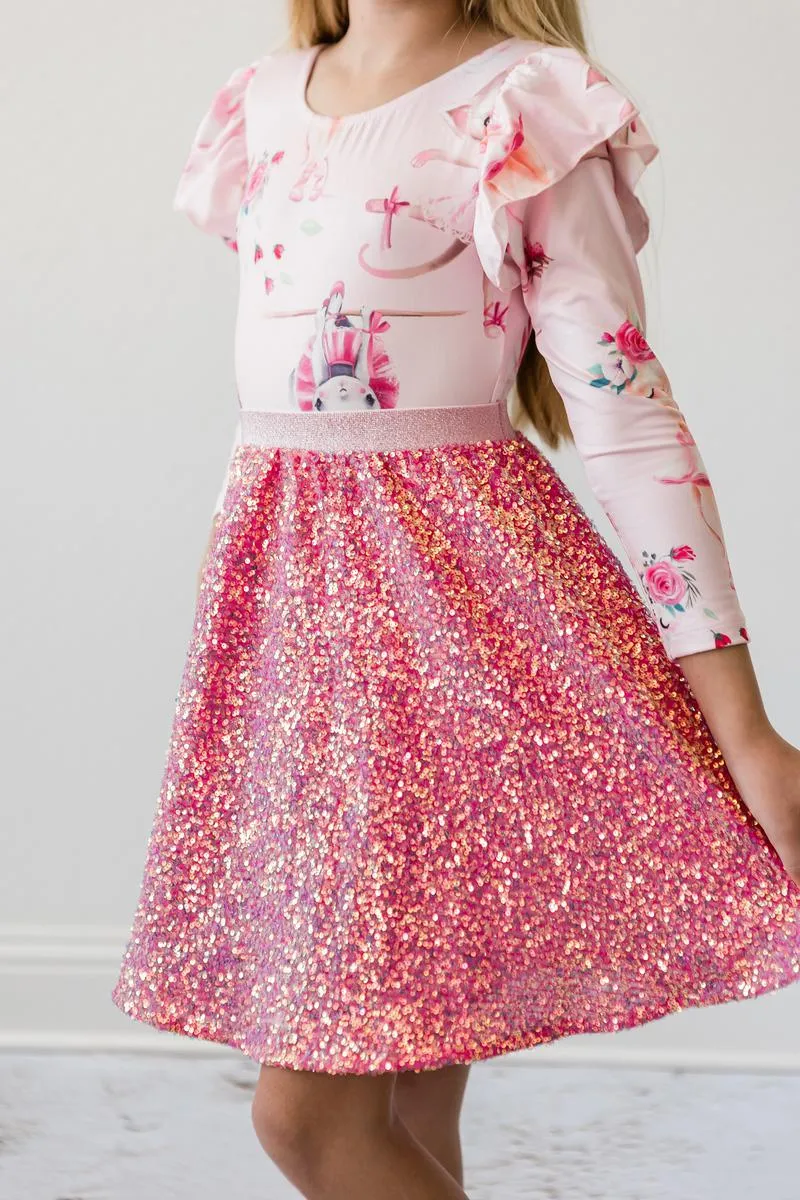 Mila & Rose Sequin Twirl Skirt - Hot Pink