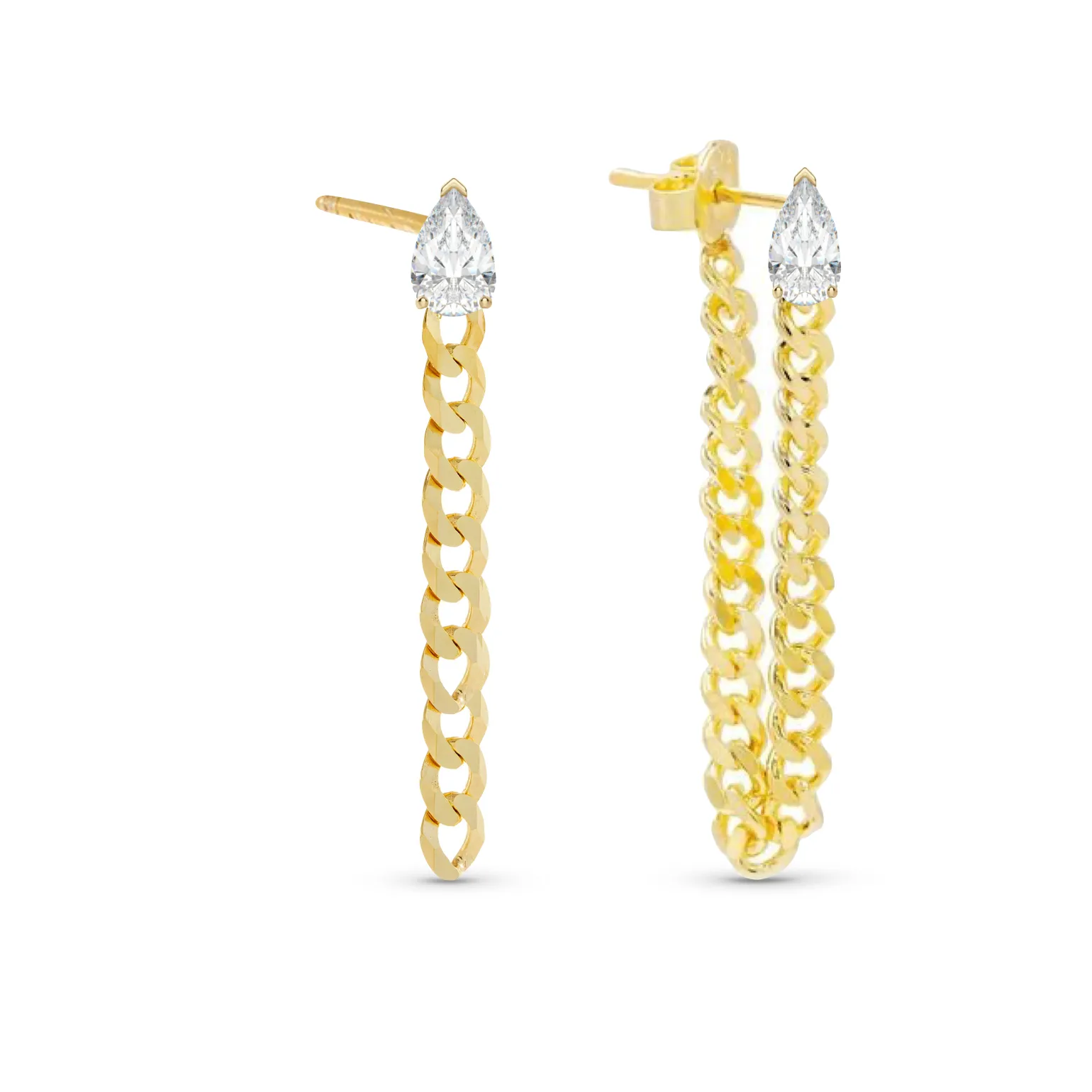 Mixed Shapes Solitaire Diamond Cuban Chain Studs (PAIR)