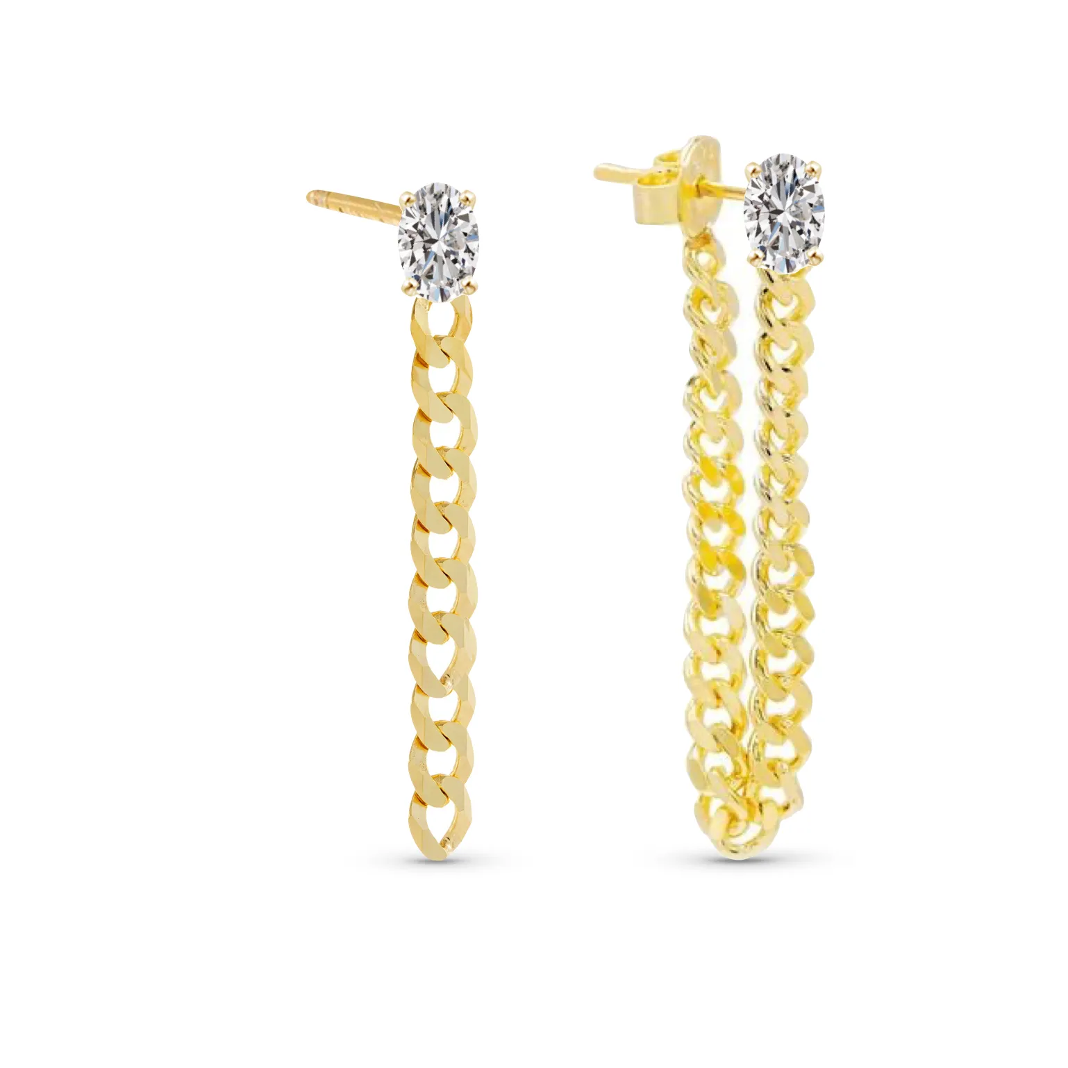 Mixed Shapes Solitaire Diamond Cuban Chain Studs (PAIR)