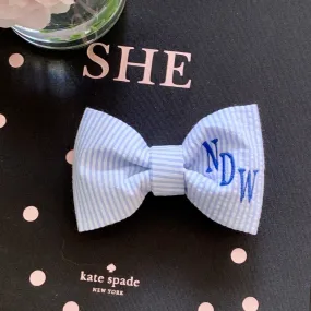 Monogram Dog Bow Ties and Sailor Bows in Seersucker