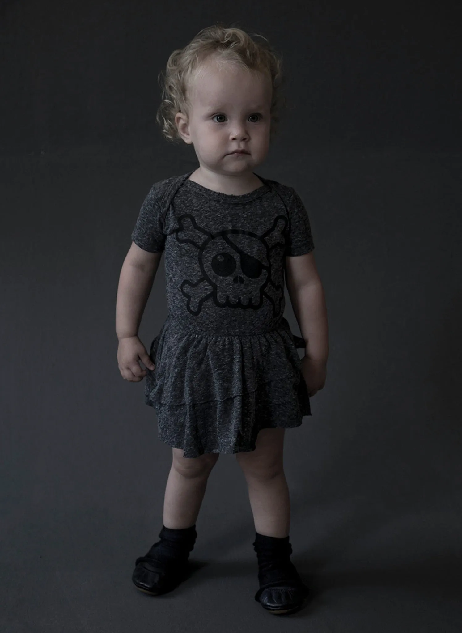 Nununu Baby Skull Onesie Skirt in Charcoal