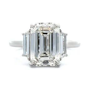 Platinum 3 Stone Emerald Cut Diamond Engagement Ring