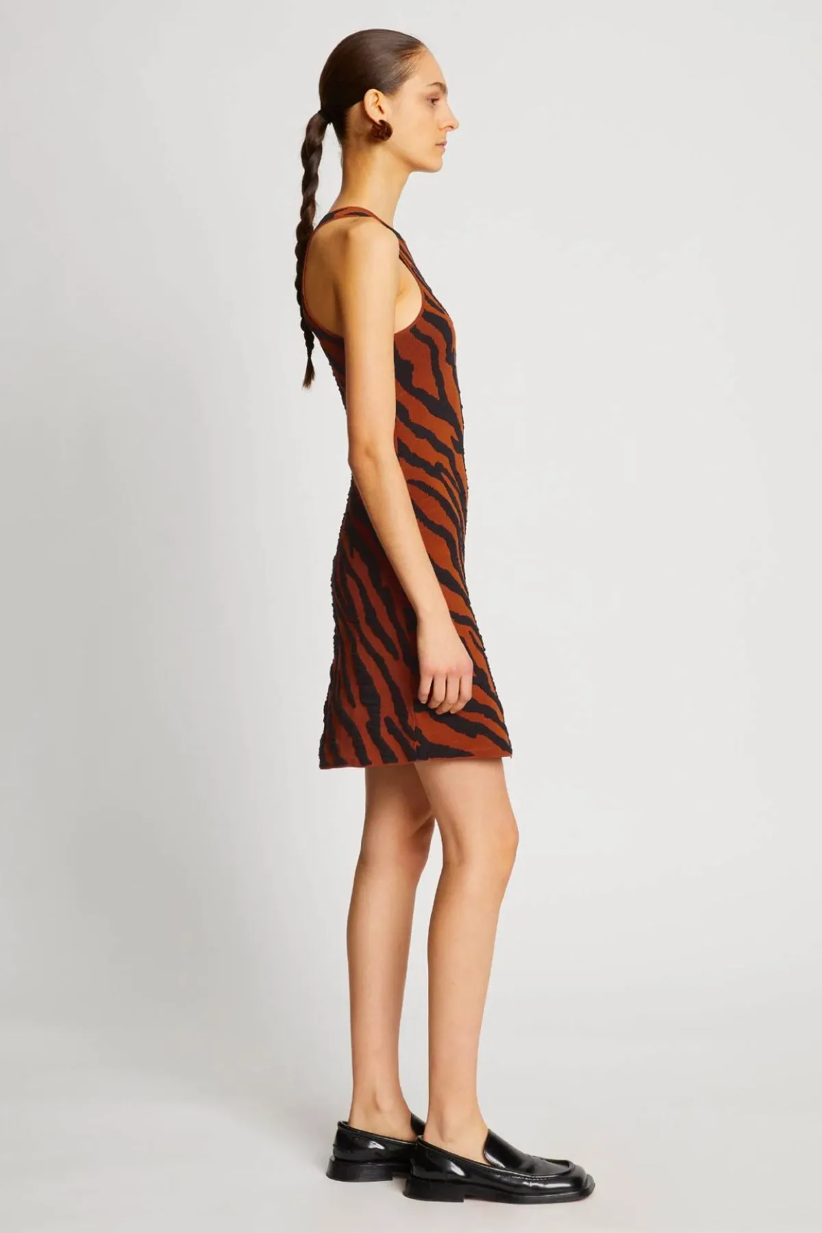 Proenza Schouler White Label Zebra Stripe Knit Dress - Honey/ Black