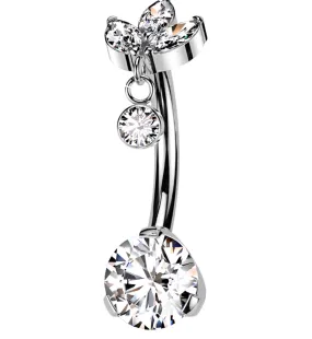 Triple Marquise Dangle Clear CZ Titanium Threadless Belly Button Ring