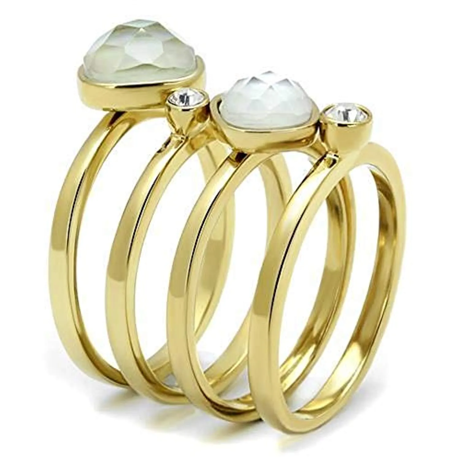 WildKlass Stainless Steel Ring IP Gold Women Synthetic White