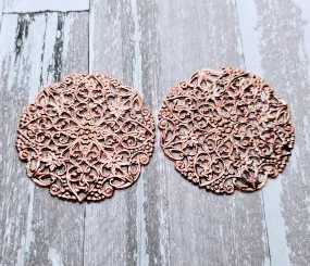 XLarge Shiny Rose Gold Pierced Filigree Stampings (2) - PRGRAT6949